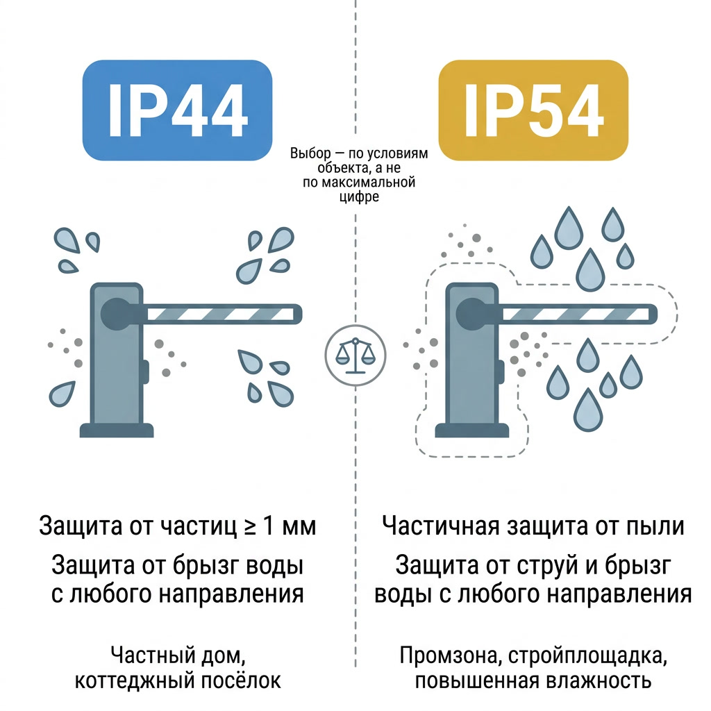 Сравнение шлагбаумов с классом защиты IP44 и IP54
